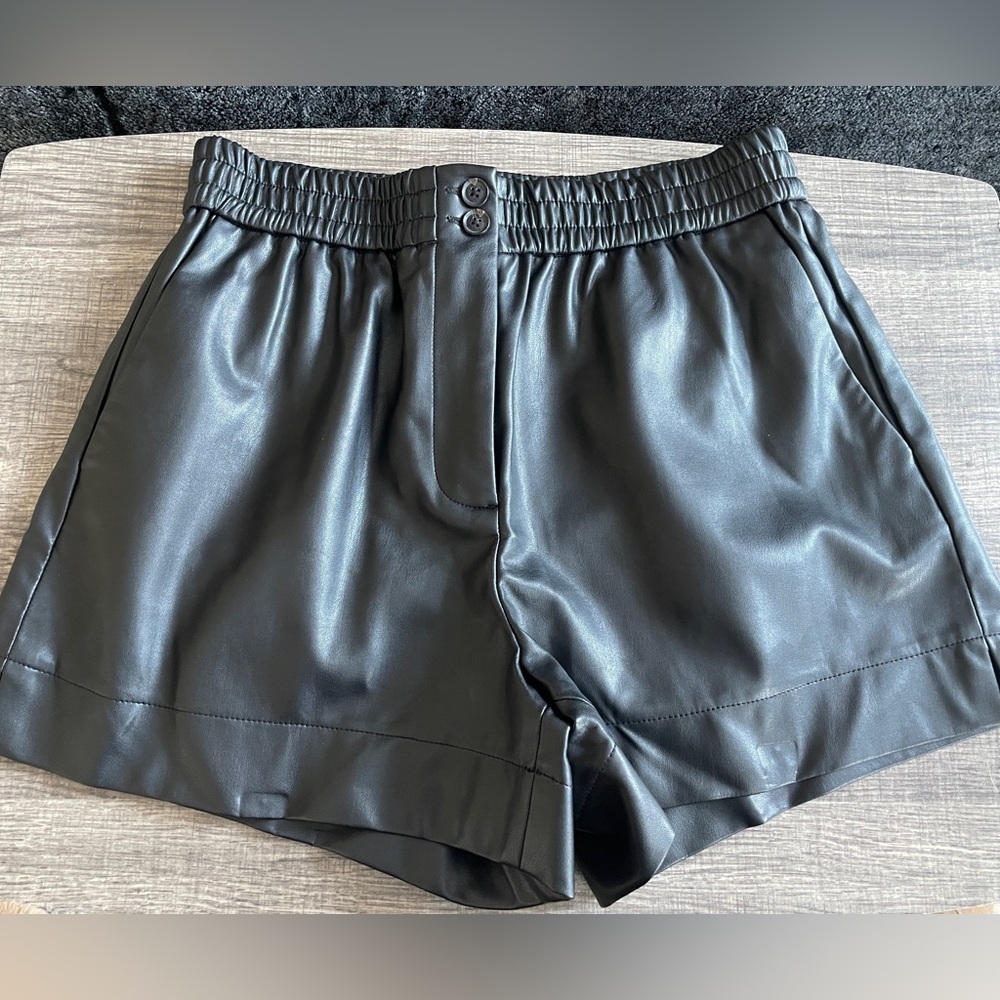 Hudson North Black Elastic Waist Pleather Shorts